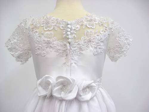 girl communion dresses with 3 roses on the back