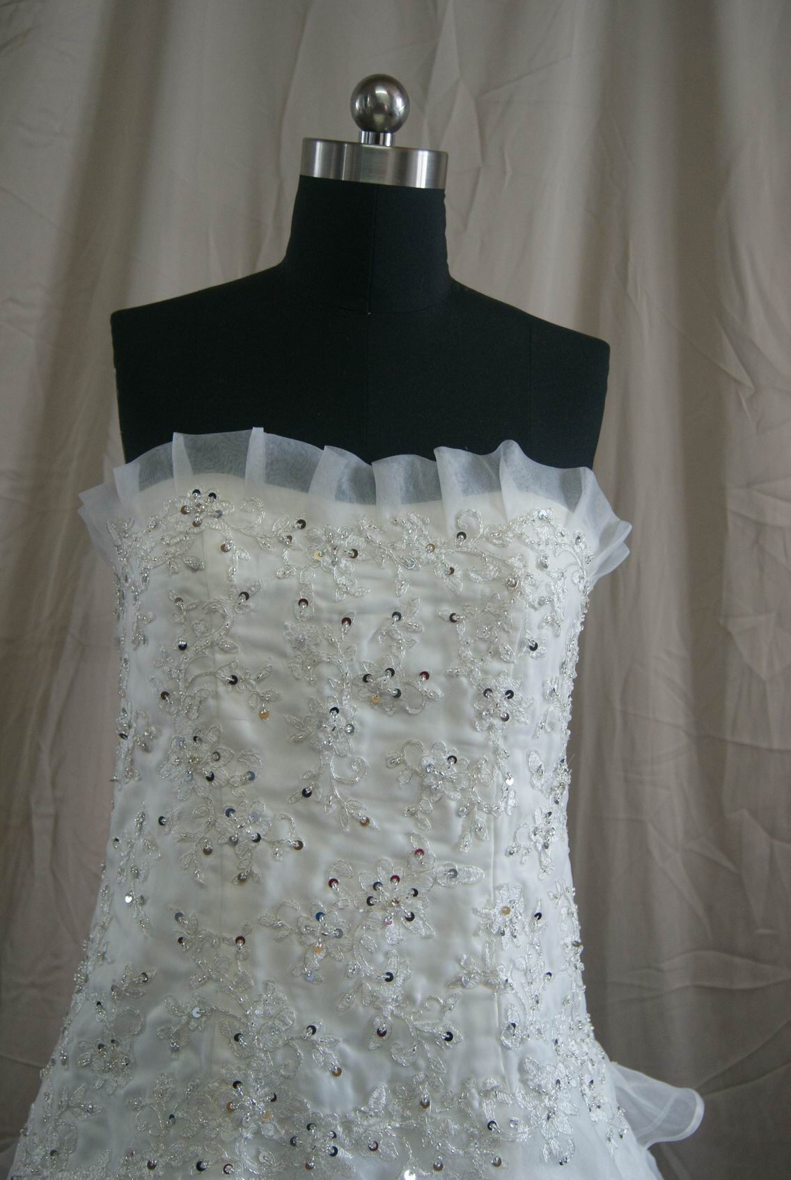 Tiered Ball Gown with Beaded Lace Appliques
