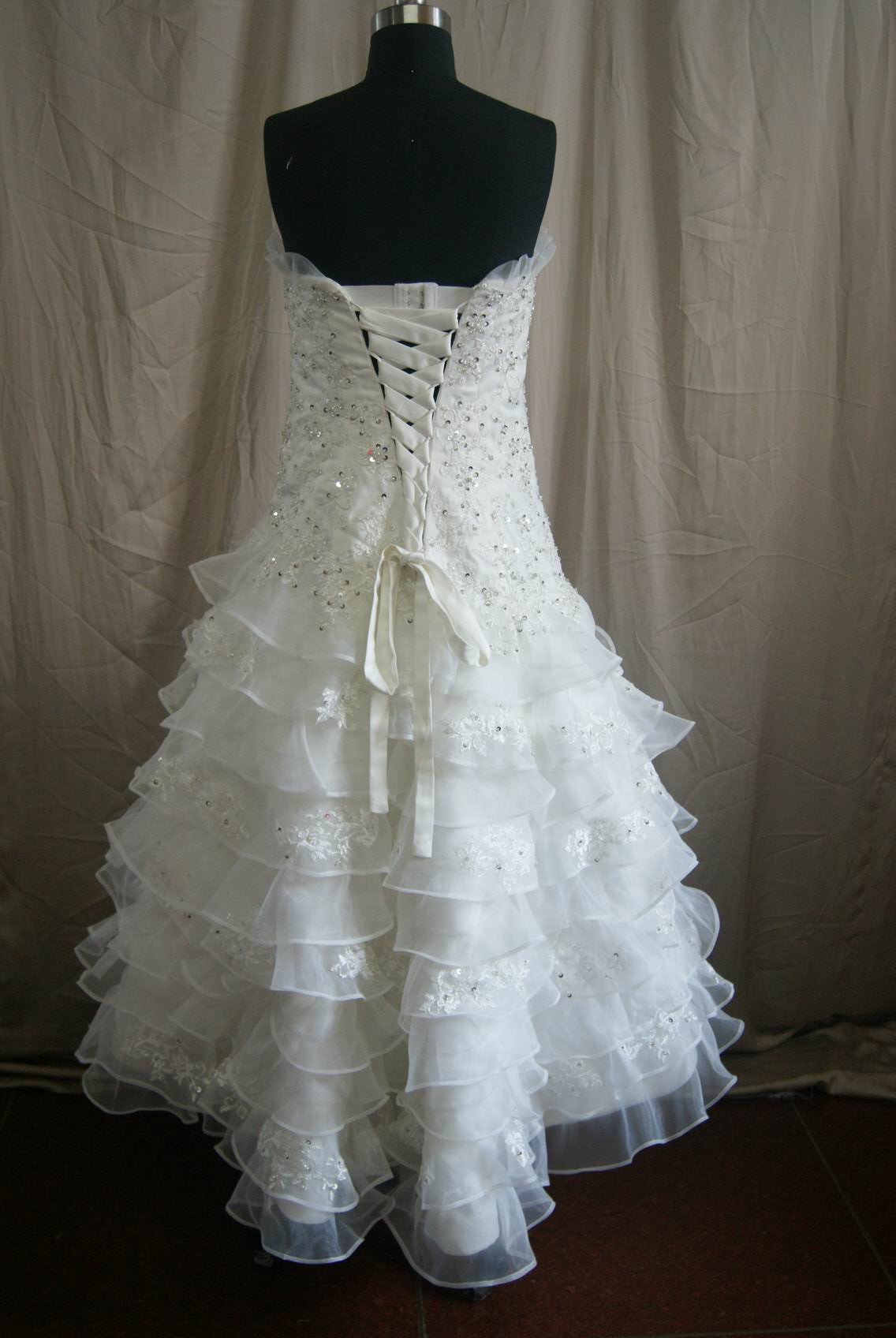 Tiered Ball Gown with Beaded Lace Appliques