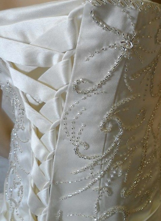 Off shoulder mini bridal gown.