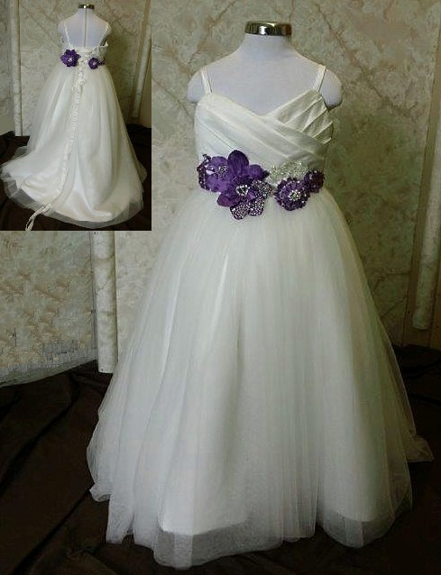 Ivory and purple miniature wedding gowns