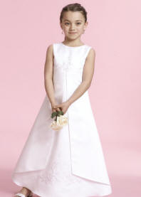 Sleeveless princess split A-line Gown in white or ivory with beautiful embroidery.