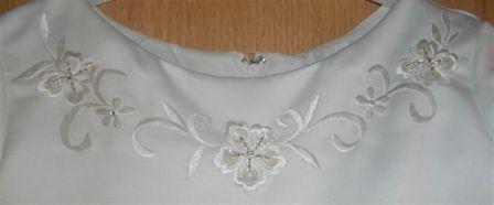  sleeves, embroidery and wider ribbons and bows