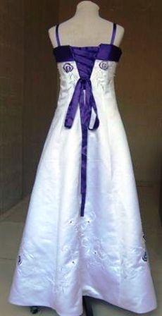 White dress with grape trim