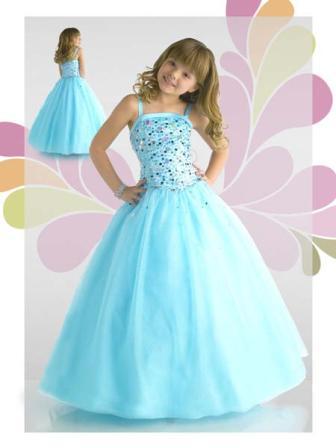 Aqua little girl pageant sequin dress