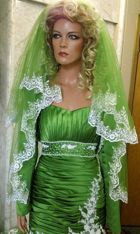 two tier green bridal veil