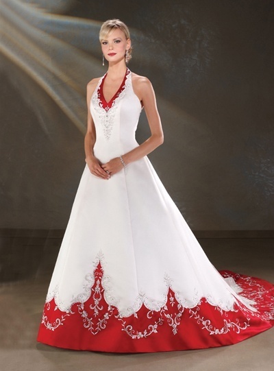 halter white and red gown