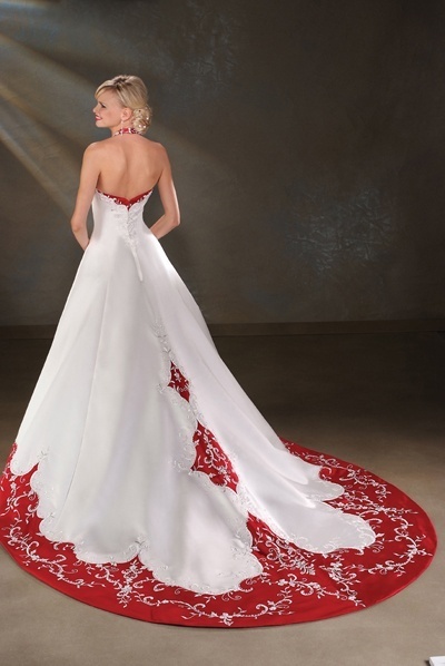 red and white halter top wedding dress