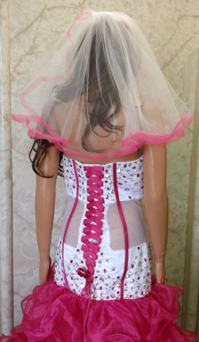 pink trimmed wedding veil