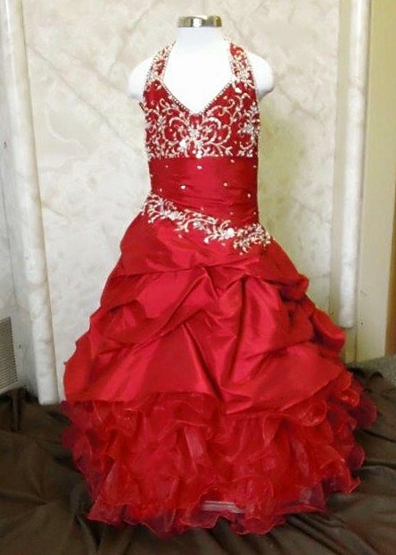 red girls halter pageant gown
