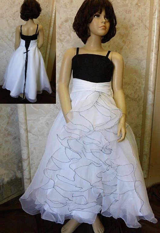 black and whit ruffle pageant dress