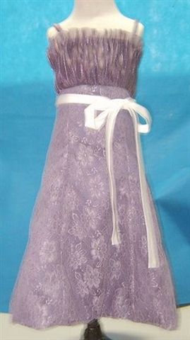 Victorian Lilac lace spaghetti strap tea length dress with white sash