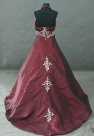 Burgundy pleated halter pageant dress