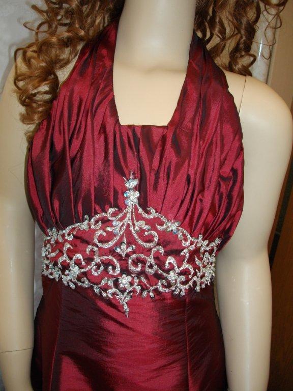 burgundy pleated halter bridesmaid dress