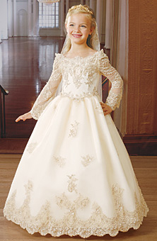 Long sleeve flower girl dress with scalloped lace 