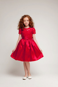 Red short sleeve lace, knee length dress sale.  