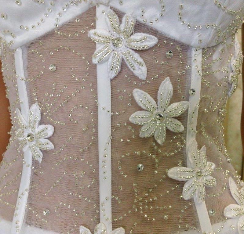 sheer beaded bodice with jeweled flowers