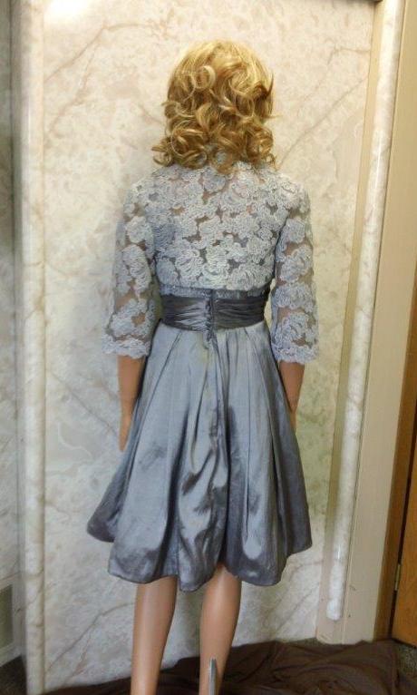 pewter dress with lace jacket