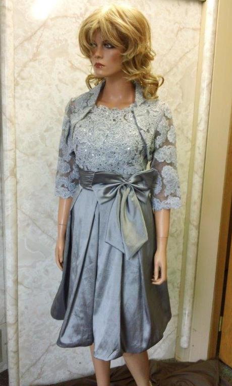 pewter dress with lace jacket