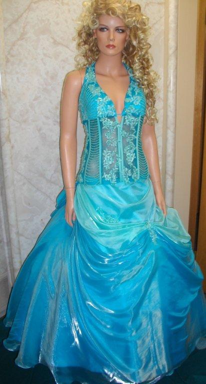 blue see through corset gown