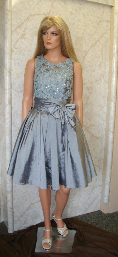 pewter short mother of the bride dress