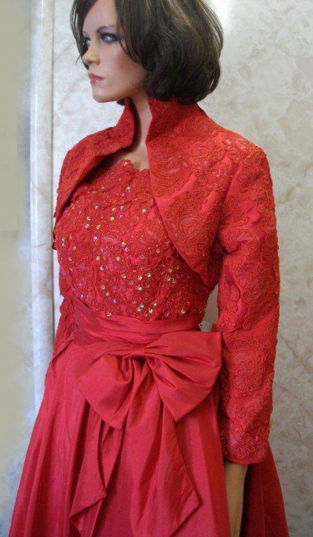 elegant short red mother of the bride/groom dress with jacket