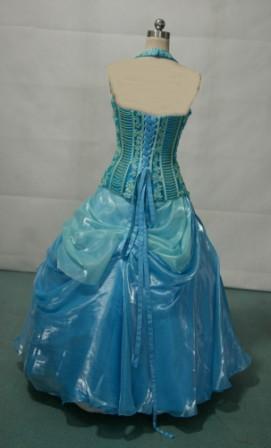 Sky blue Soft gathered skirt accents the corset lace up see through corset bodice