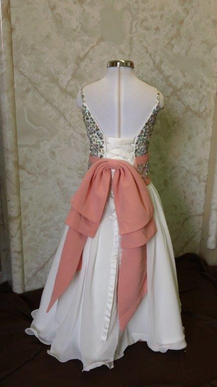 jeweled pageant dress with coral sash