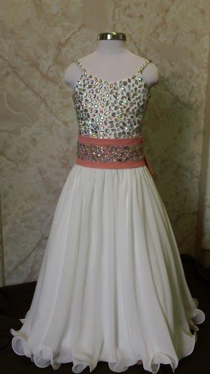 jeweled pageant dress with coral sash