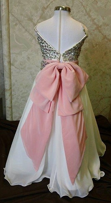 crystal beaded bodice with coral sash
