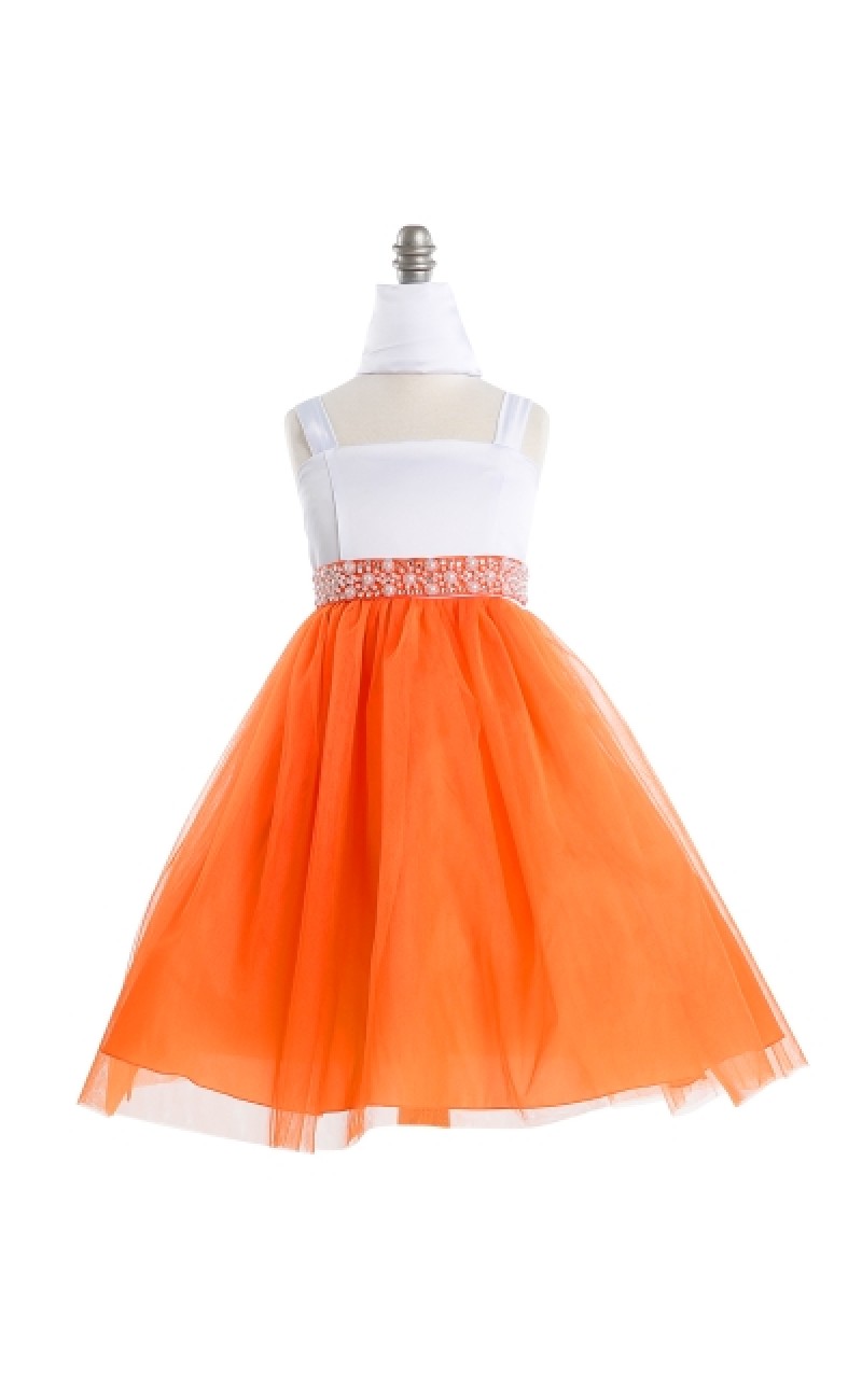 little girl dresses with vibrant orange skirt