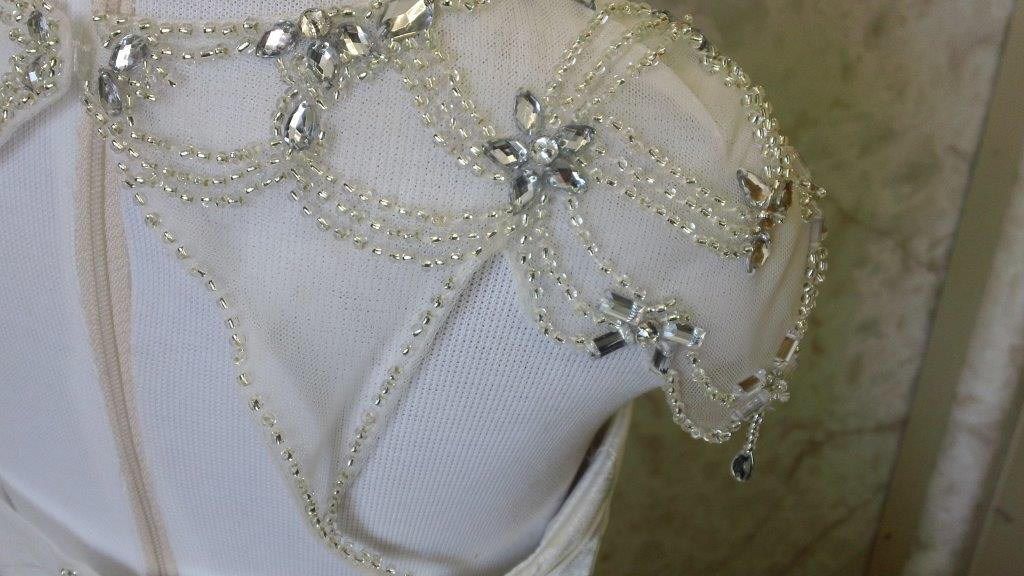 illusion neck and cap sleeve dazzled with silver jewels