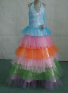 Turquoise halter top pageant dress with rainbow skirt
