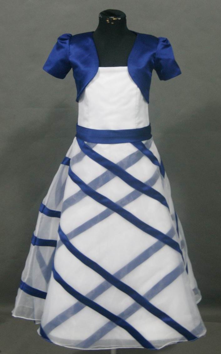 White dress with bright blue trim