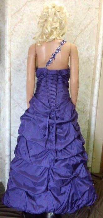 Purple cocktail dress with sequin one shoulder strap