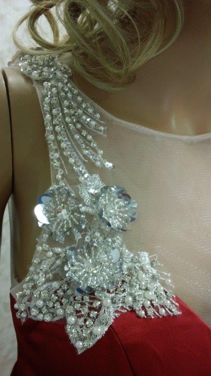 see through neck with lavish beaded shoulder