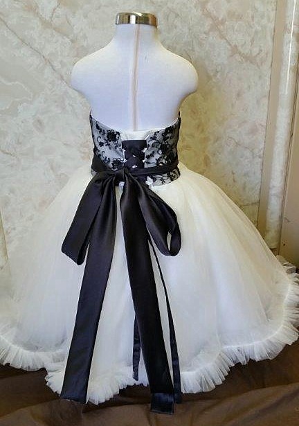 ivory and black lace flower girl dress