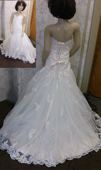 Lace mermaid gown with sweetheart neckline features breathtaking beaded lace