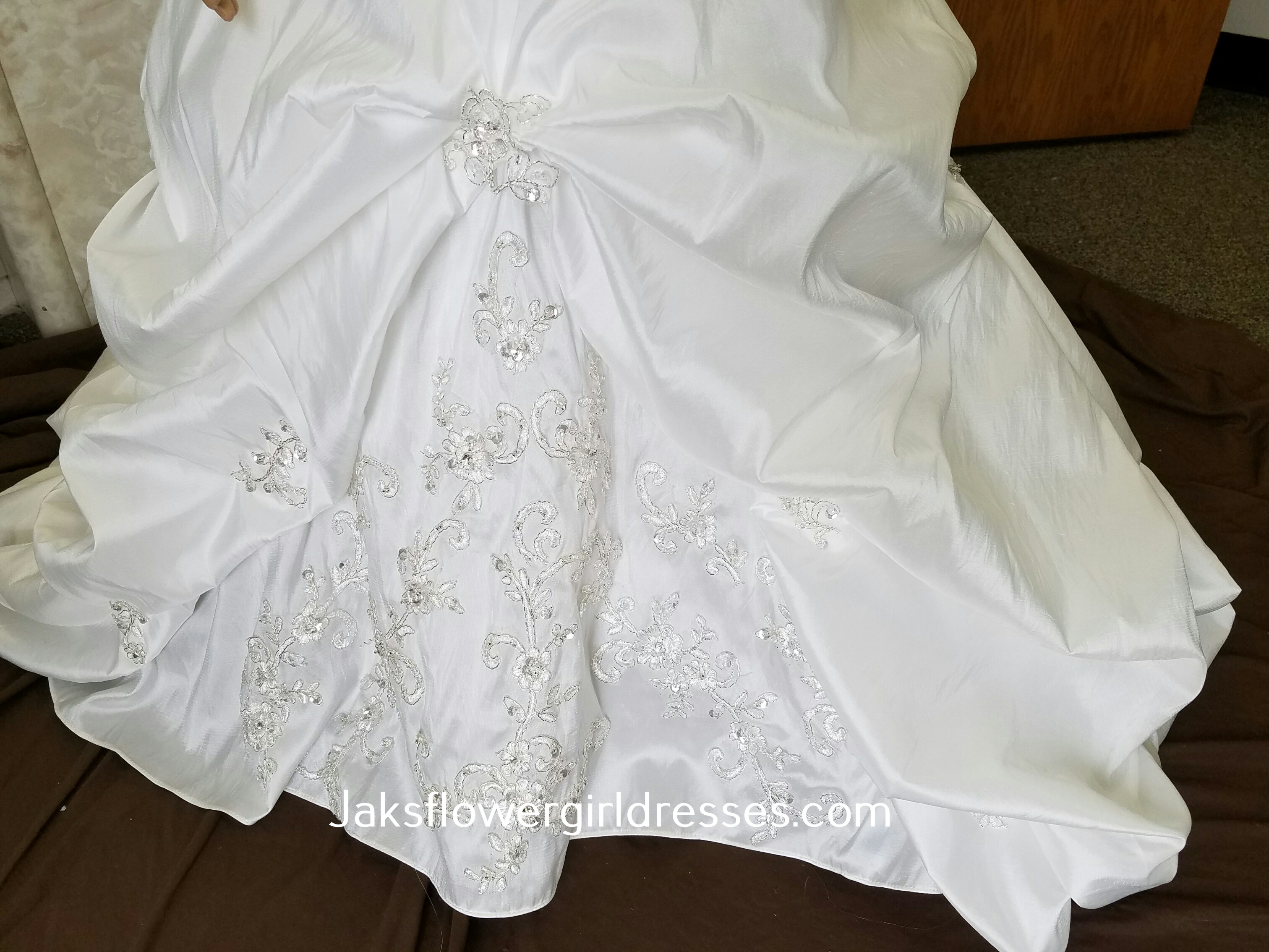 long flower girl dress with pinched skirt