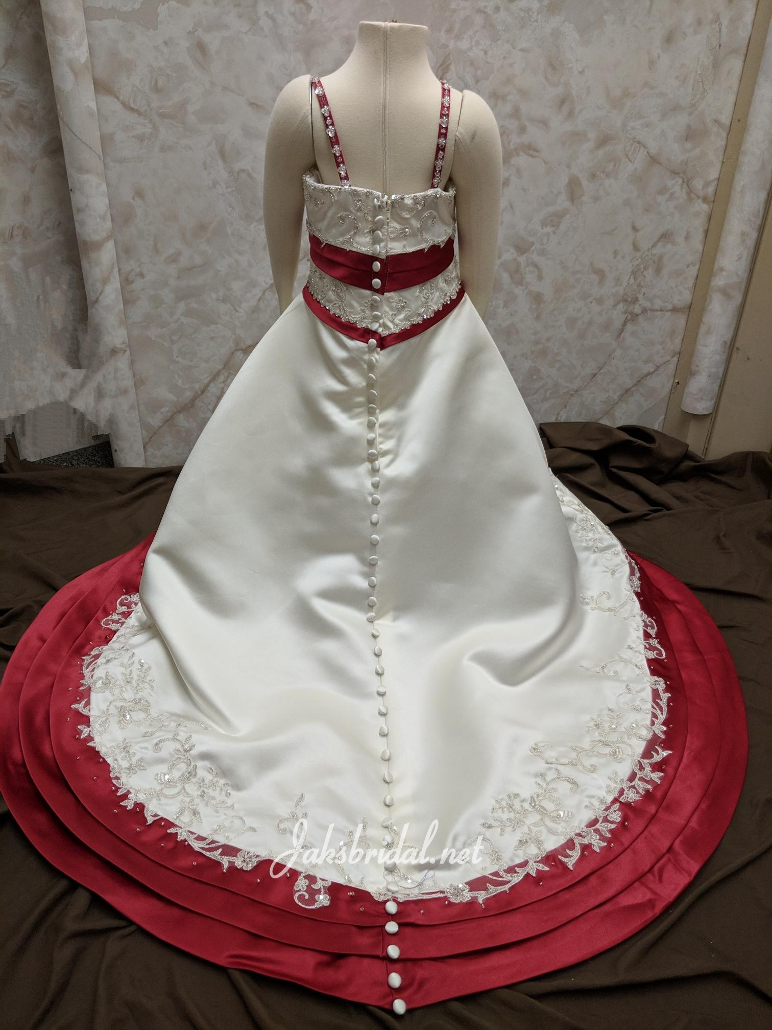 red and ivory flower girl dress