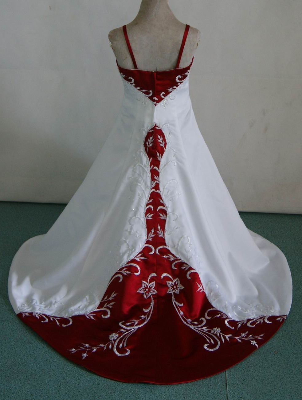 red and white flower girl dresses with trains