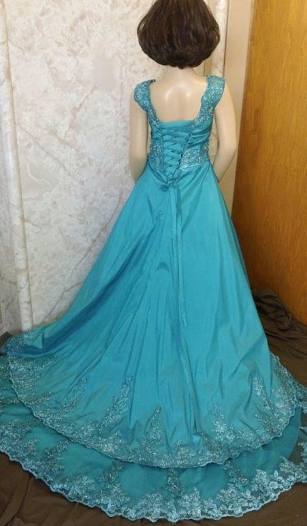 teal flower girl dress with train