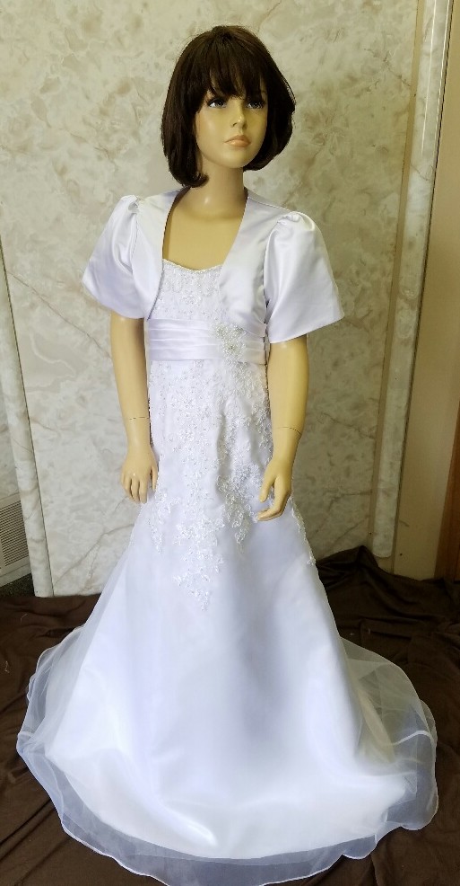 white flower girl dress with train size 14
