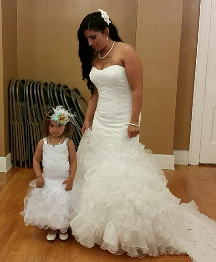 bride and matching flower girl dress