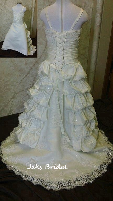 cascading train on mini wedding dress
