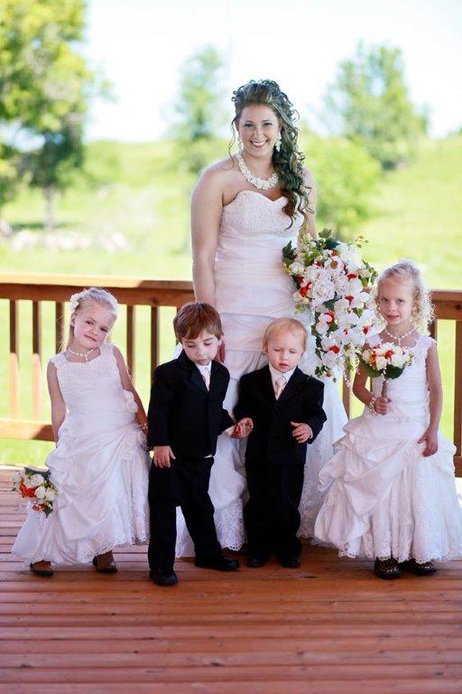 bride and matching flower girl dresses