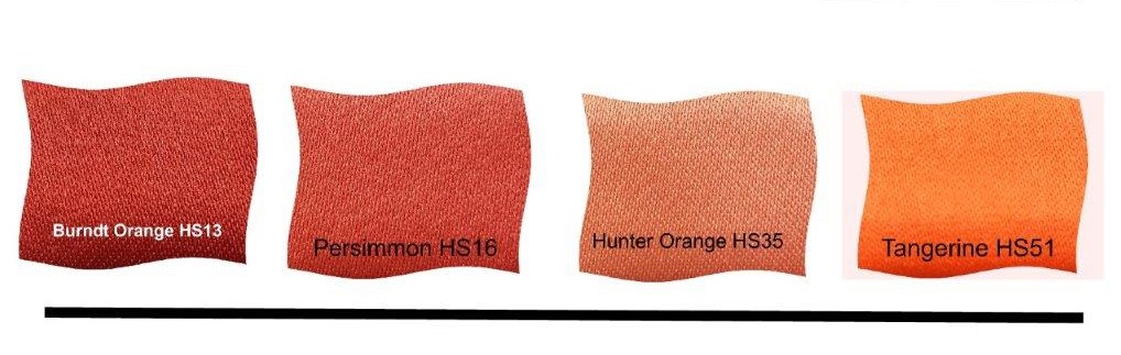Satin Burnt orange, Persimmon, Hunter orange, Tangerine