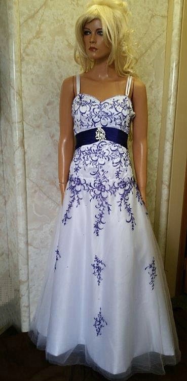 white purple embroidered wedding dress