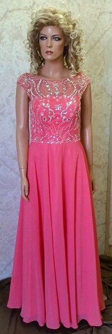 coral beaded prom dress