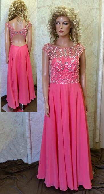 coral beaded prom dress